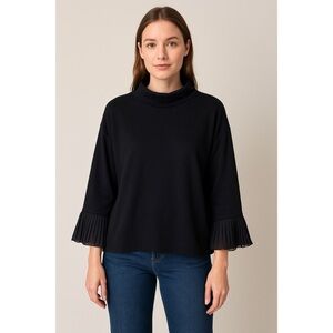 NWT Wrap London Pleated Sleeve Back Mock Neck Pullover Sweater